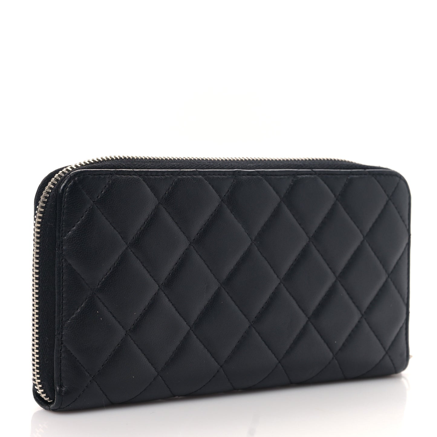 Lambskin Quilted Large Gusset Zip Around Wallet Black