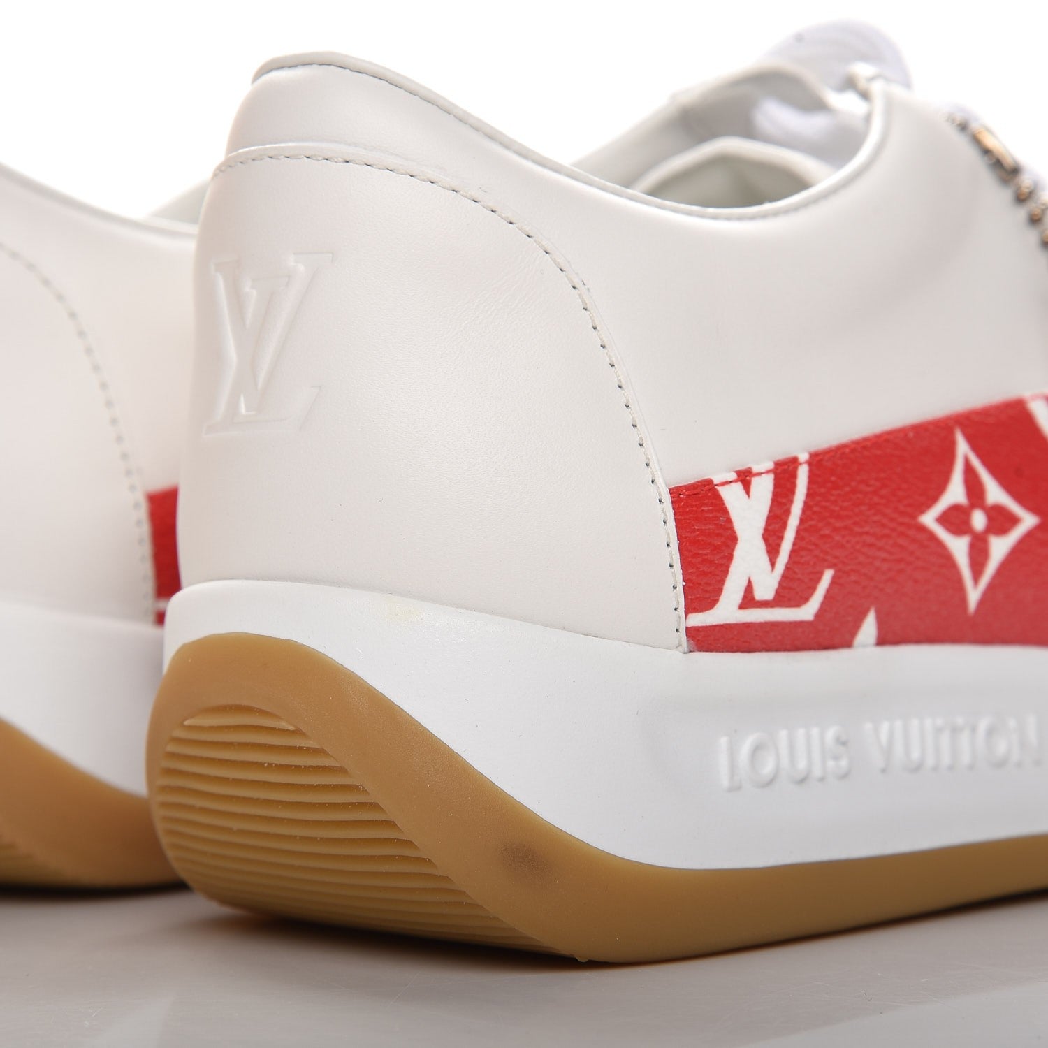 Louis Vuitton X SUPREME Calfskin Monogram Sneakers 6 White Red 8 of 10