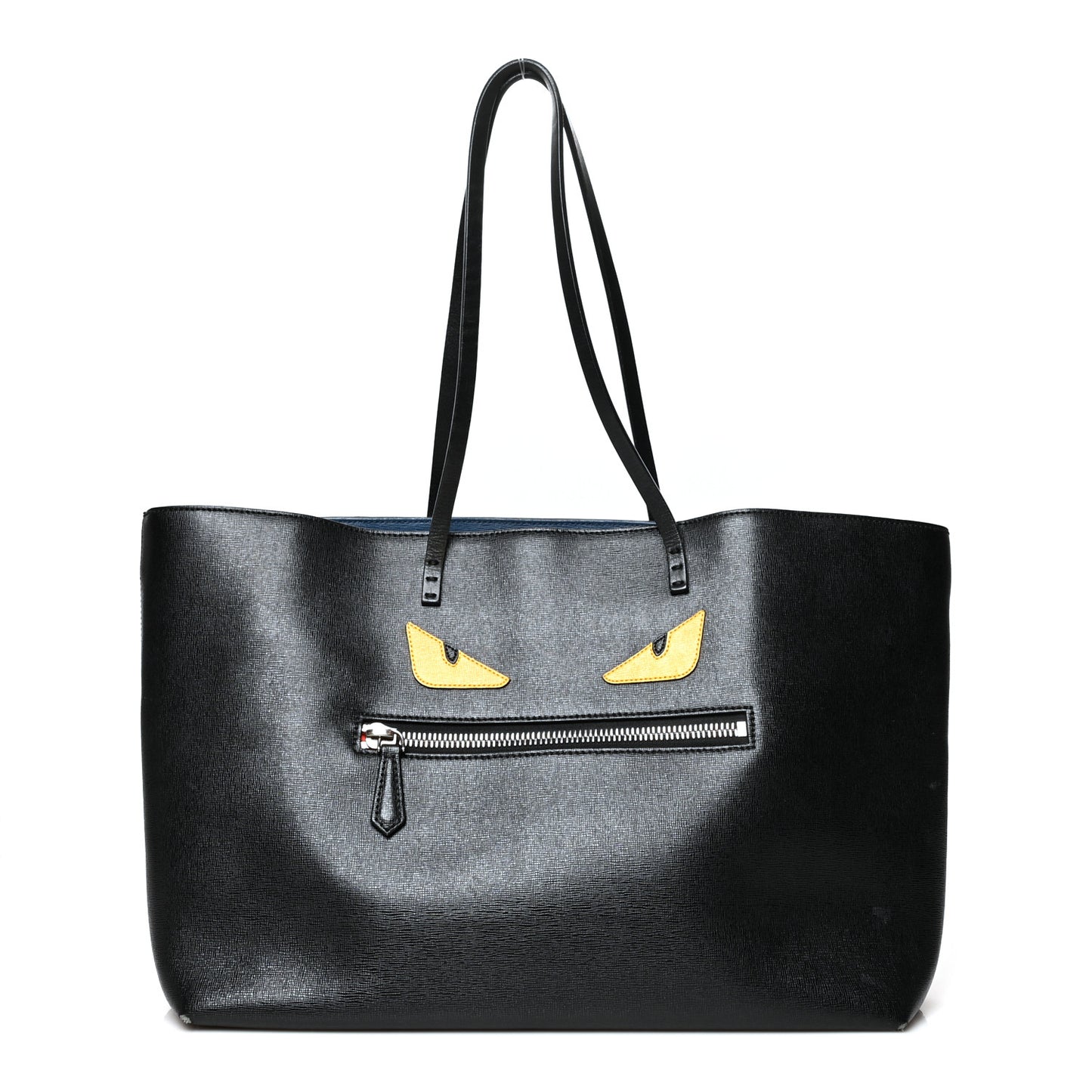 Vitello Elite Cuoio Monster Buggies Medium Roll Tote Black Multicolor Blue Cobalto