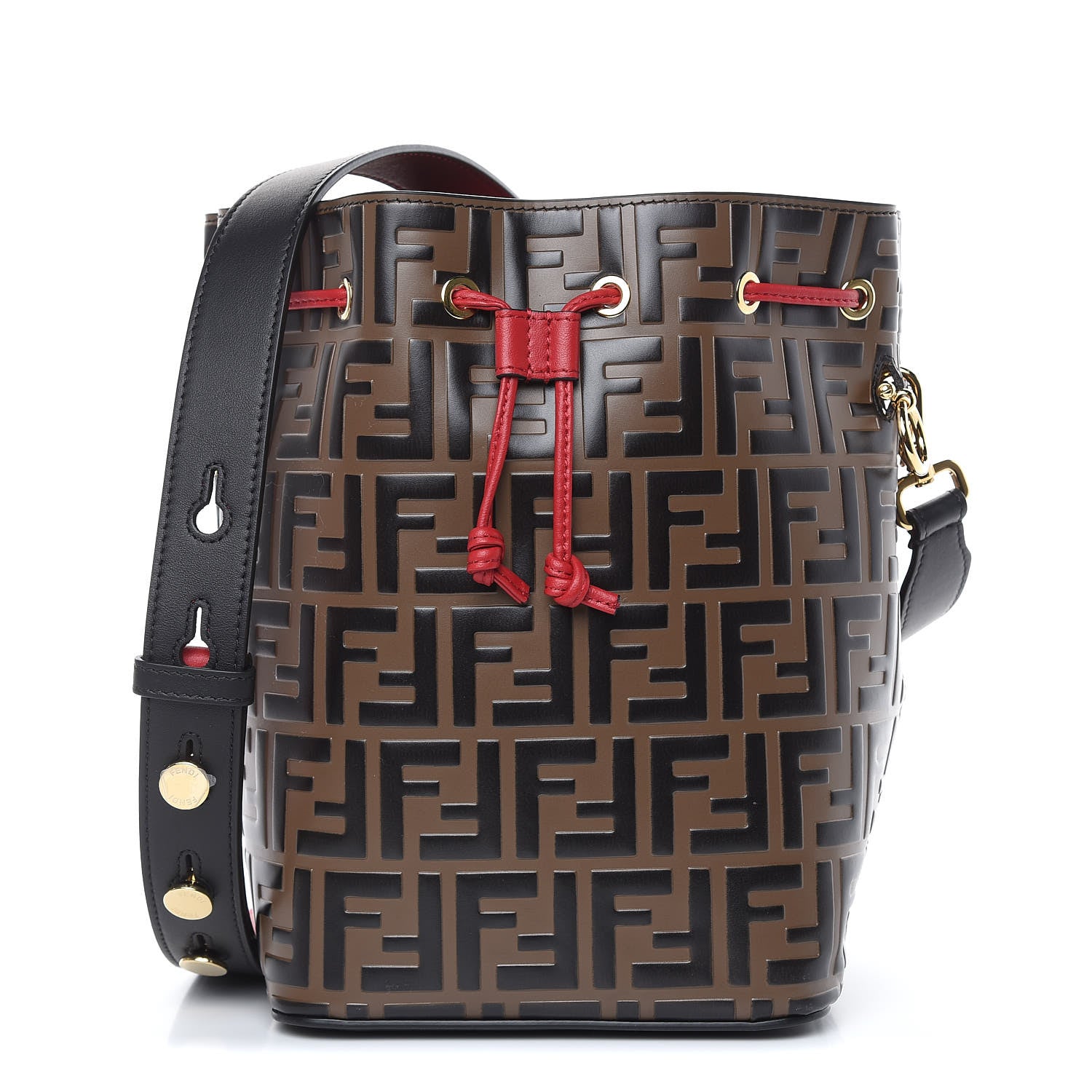 Fendi Vitello Grace F is Fendi Bi-Color FF 1974 Embossed Grande Mon Tresor Bucket Bag Maya Black Fragola 1 of 9