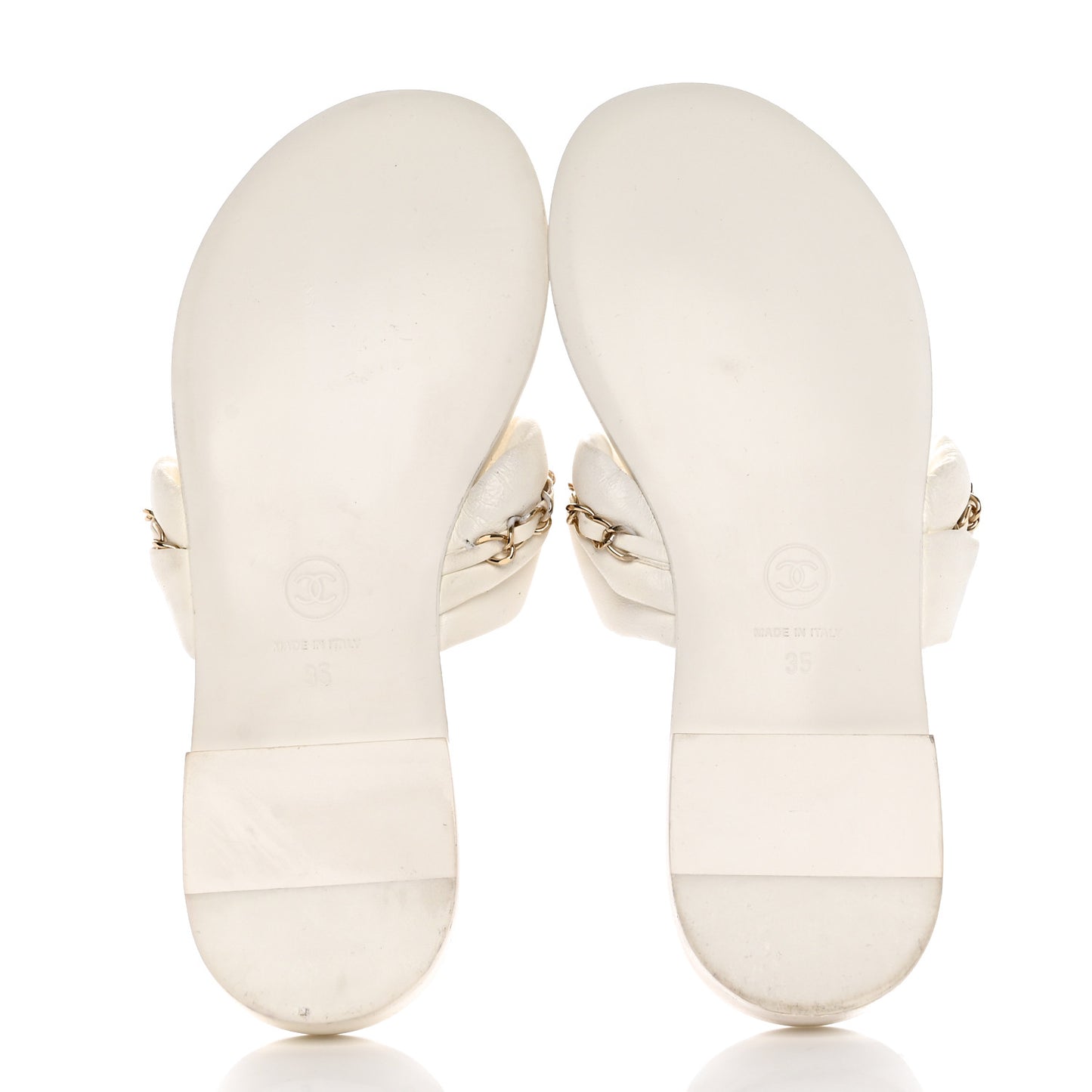 Lambskin Chain CC Thong Sandals 35 White