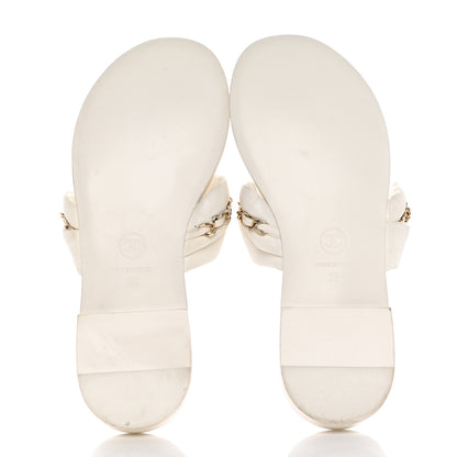 Chanel Lambskin Chain CC Thong Sandals 35 White 5 of 12