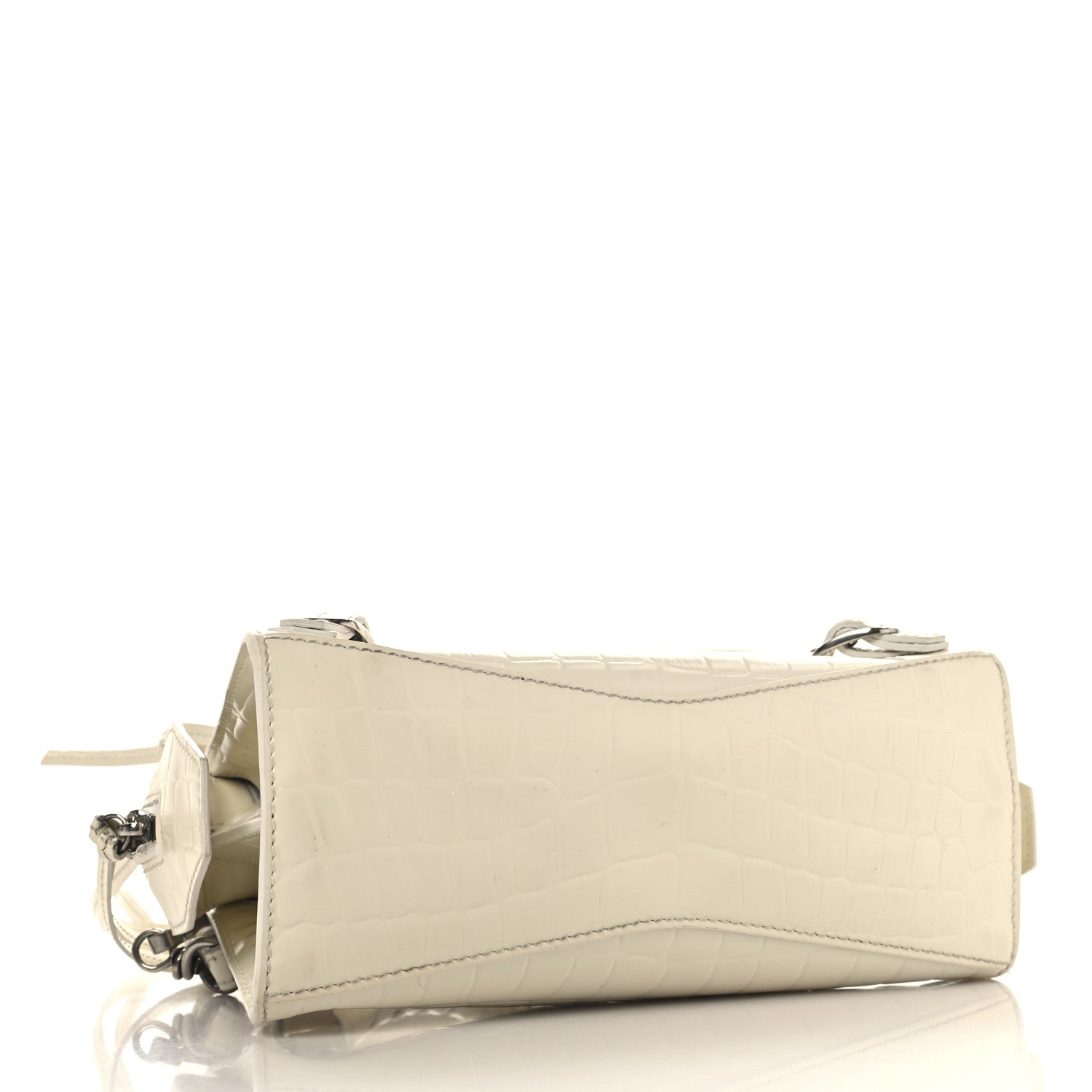 Balenciaga Semi Shiny Calfskin Crocodile Embossed Neo Classic Silver Hardware Mini City White 4 of 17