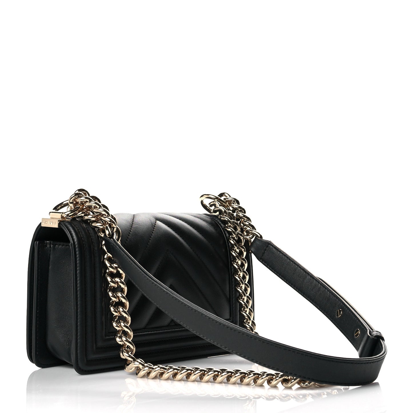 Lambskin Chevron Quilted Small Boy Flap Black