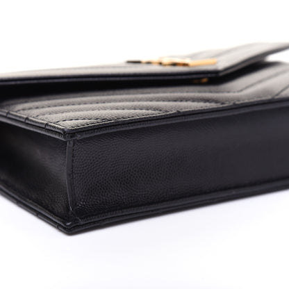 Saint Laurent Grain De Poudre Matelasse Chevron Monogram Envelope Chain Wallet Black 6 of 14