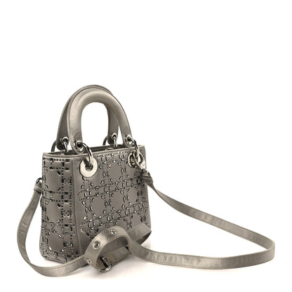 Christian Dior Satin Crystal Cannage Mini Lady Dior Gray 3 of 10