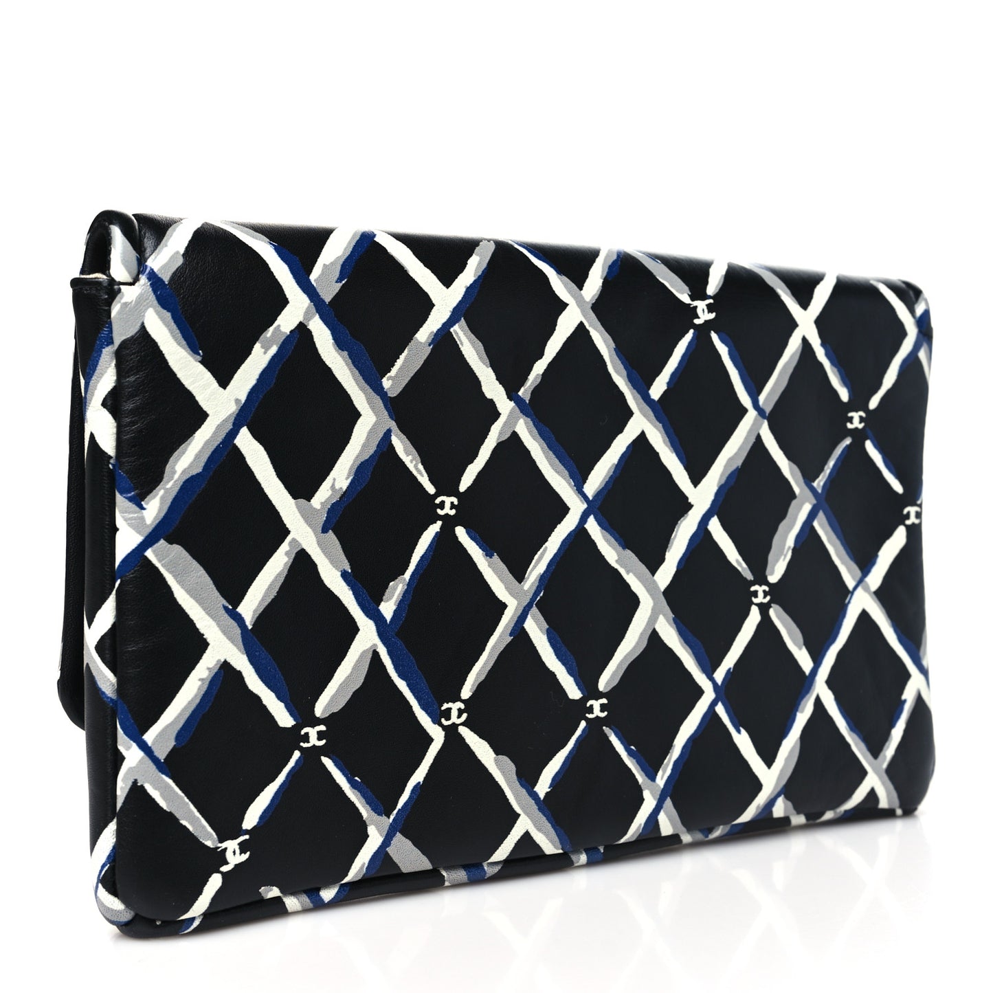 Lambskin Printed Quilt Flap Clutch Black White