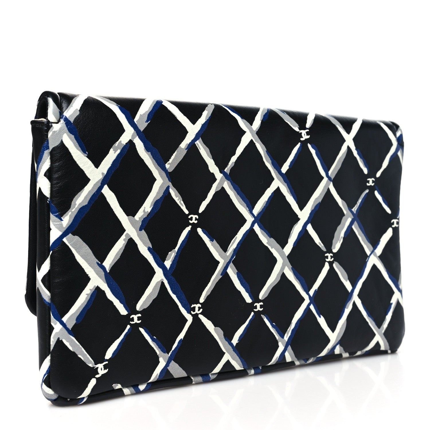Chanel Lambskin Printed Quilt Flap Clutch Black White 3 of 10