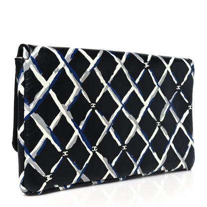 Chanel Lambskin Printed Quilt Flap Clutch Black White 3 of 10