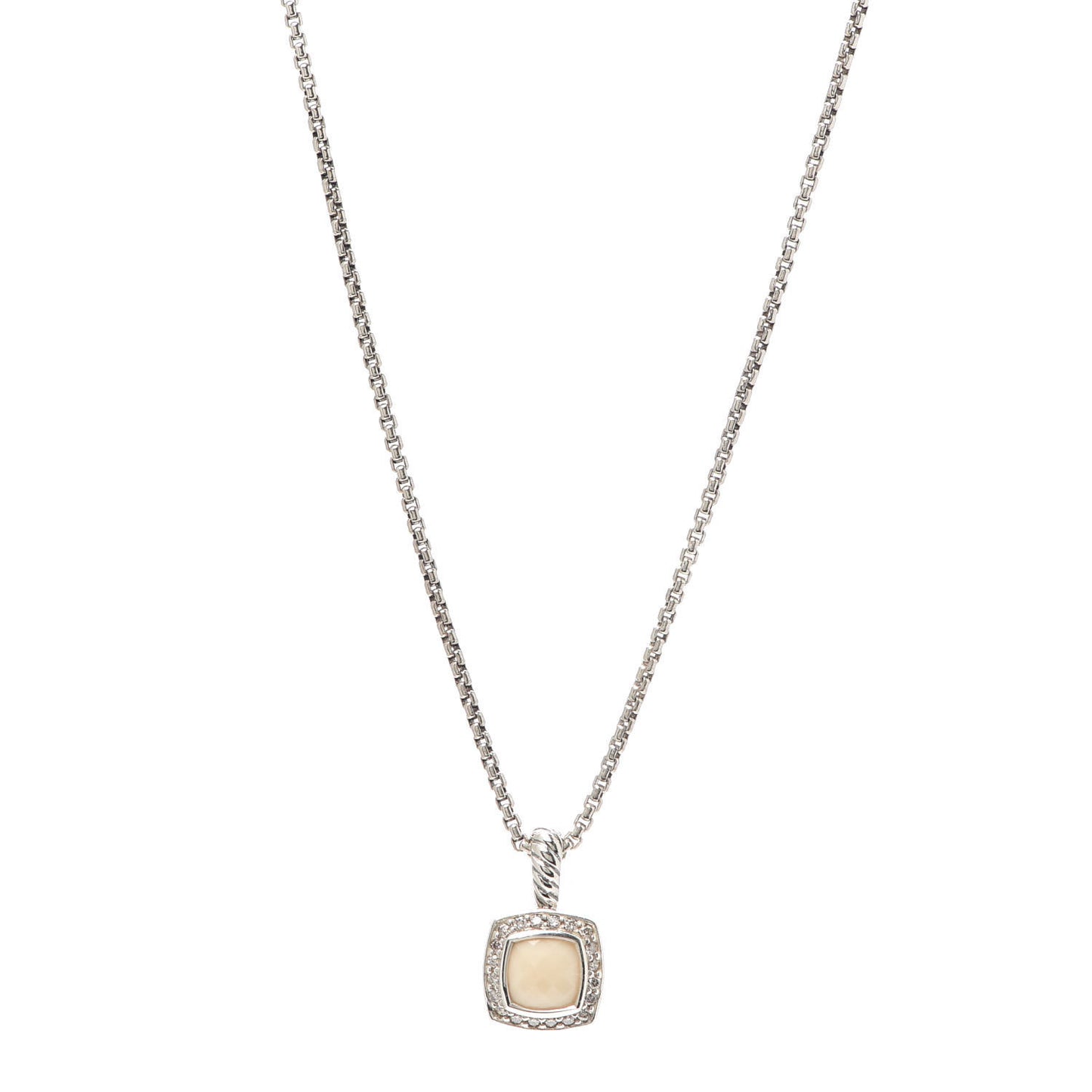 Sterling Silver White Agate Diamond 7mm Petite Albion Pendant Necklace