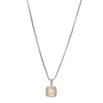David Yurman Sterling Silver White Agate Diamond 7mm Petite Albion Pendant Necklace 1 of 5
