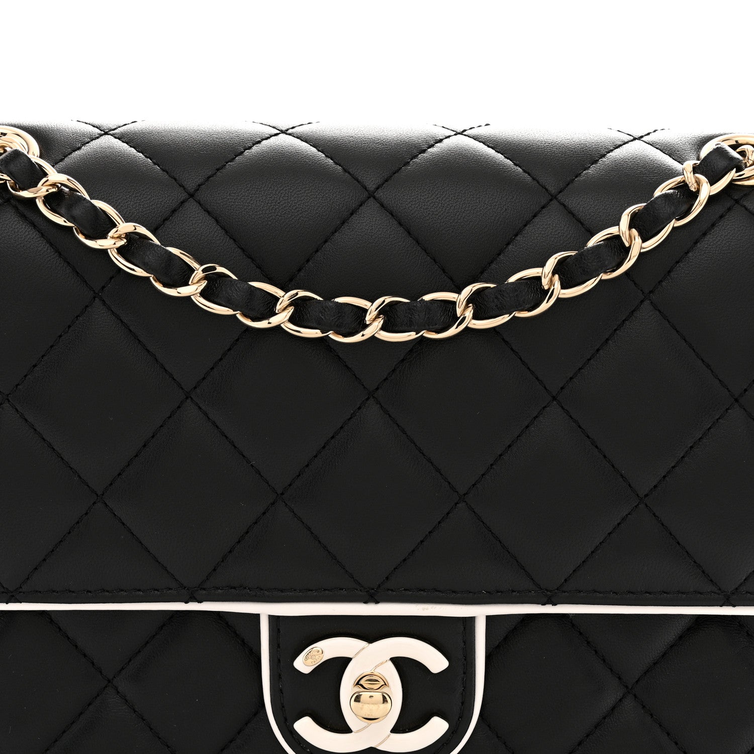 Chanel Lambskin Quilted Resin Graphic Frame Flap Bag Black White 8 of 11