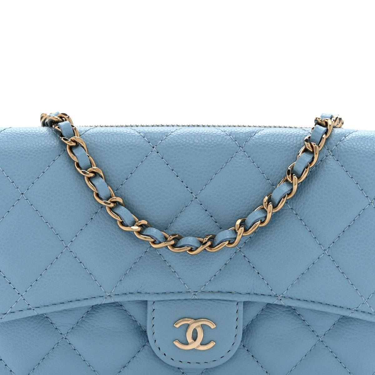 Chanel Caviar Quilted Flap Phone Holder With Chain Light Blue 10 of 12