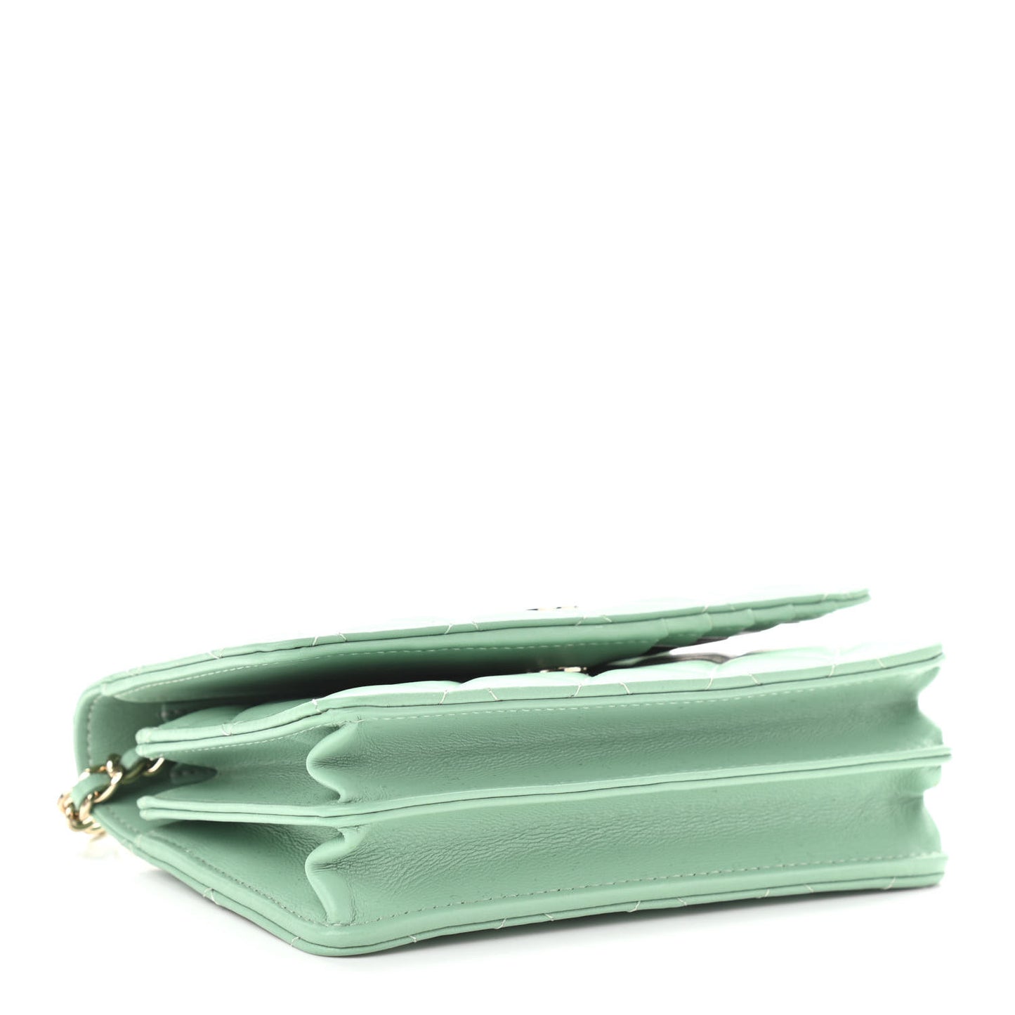 Lambskin Quilted Mini Wallet On Chain WOC Light Green