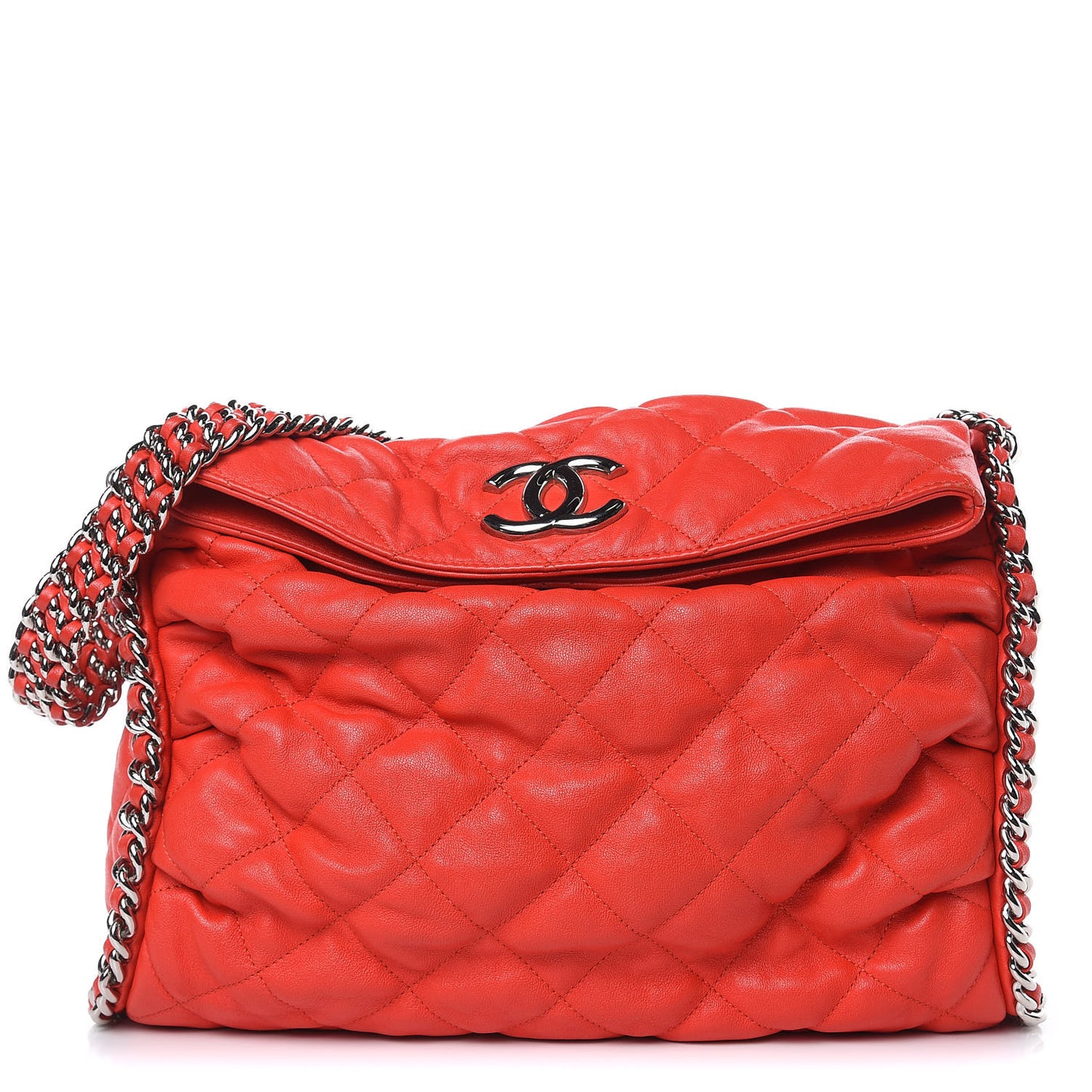 Washed Lambskin Chain Around Hobo Red