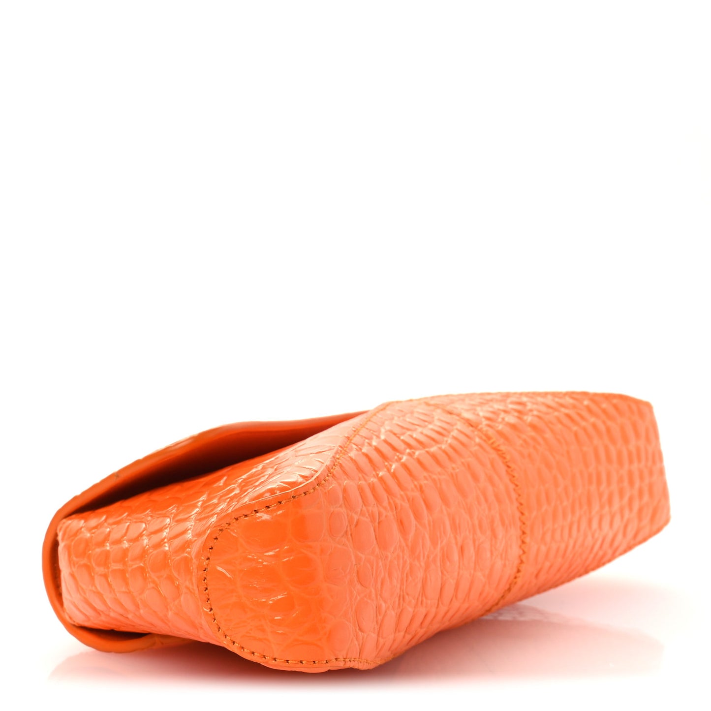Shiny Super Supple Calfskin Crocodile Embossed Small XX Flap Stretch Bag Pop Orange