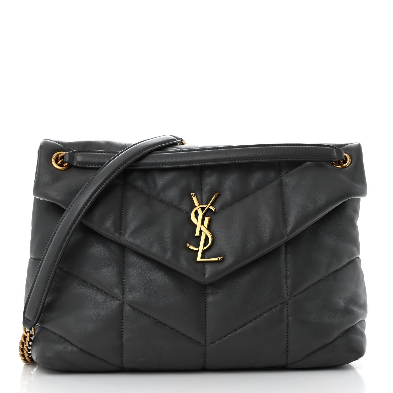 Saint Laurent Calfskin Quilted Medium Loulou Puffer Monogram Chain Satchel Storm 1 of 13