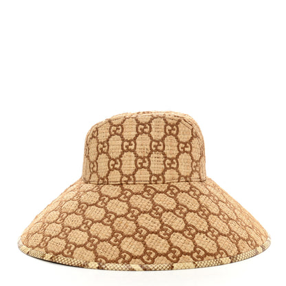 Gucci Raffia Elaphe GG Monogram Embroidered Wide Brim Hat Ivory Dark Brown 5 of 9