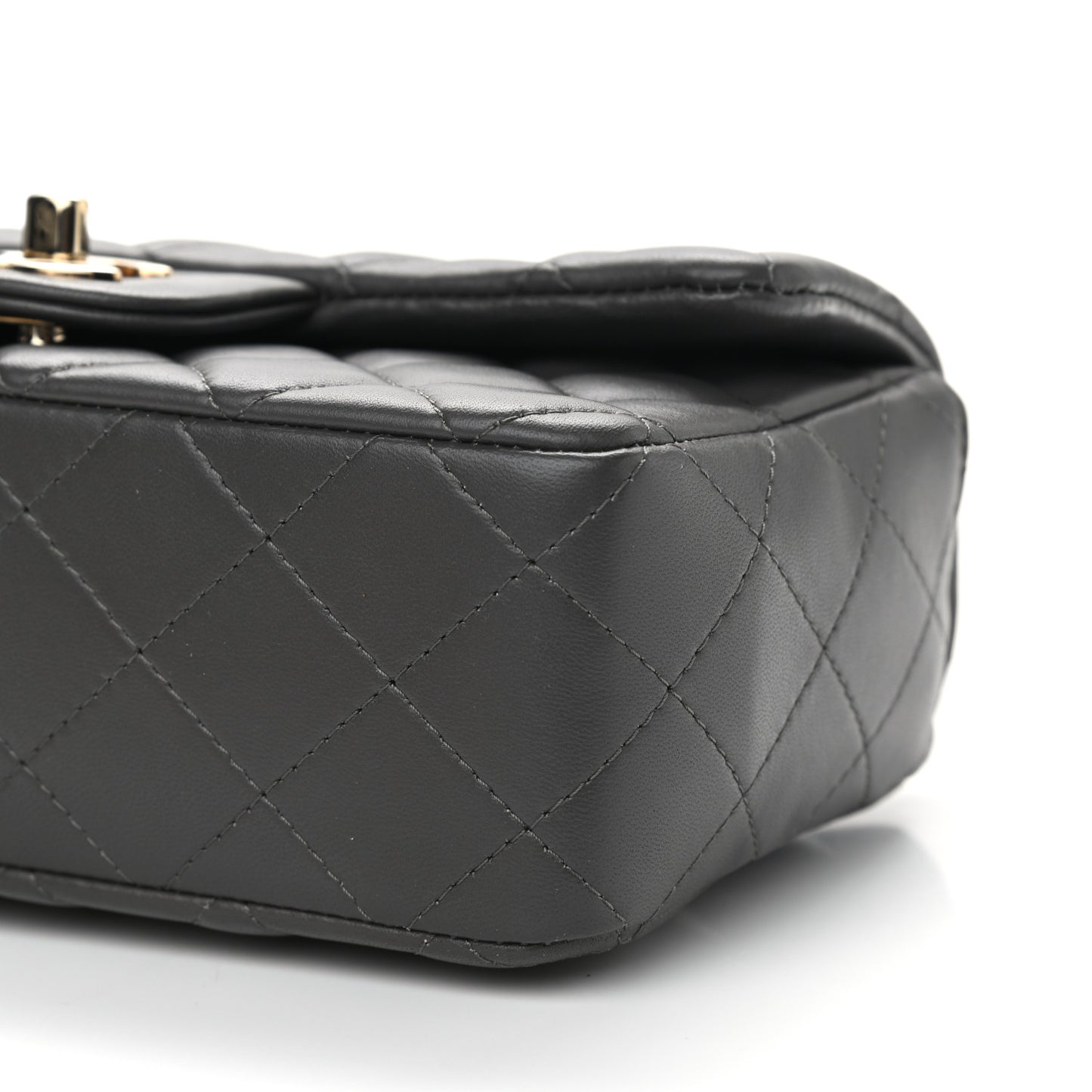 Lambskin Quilted Mini Rectangular Flap Dark Grey