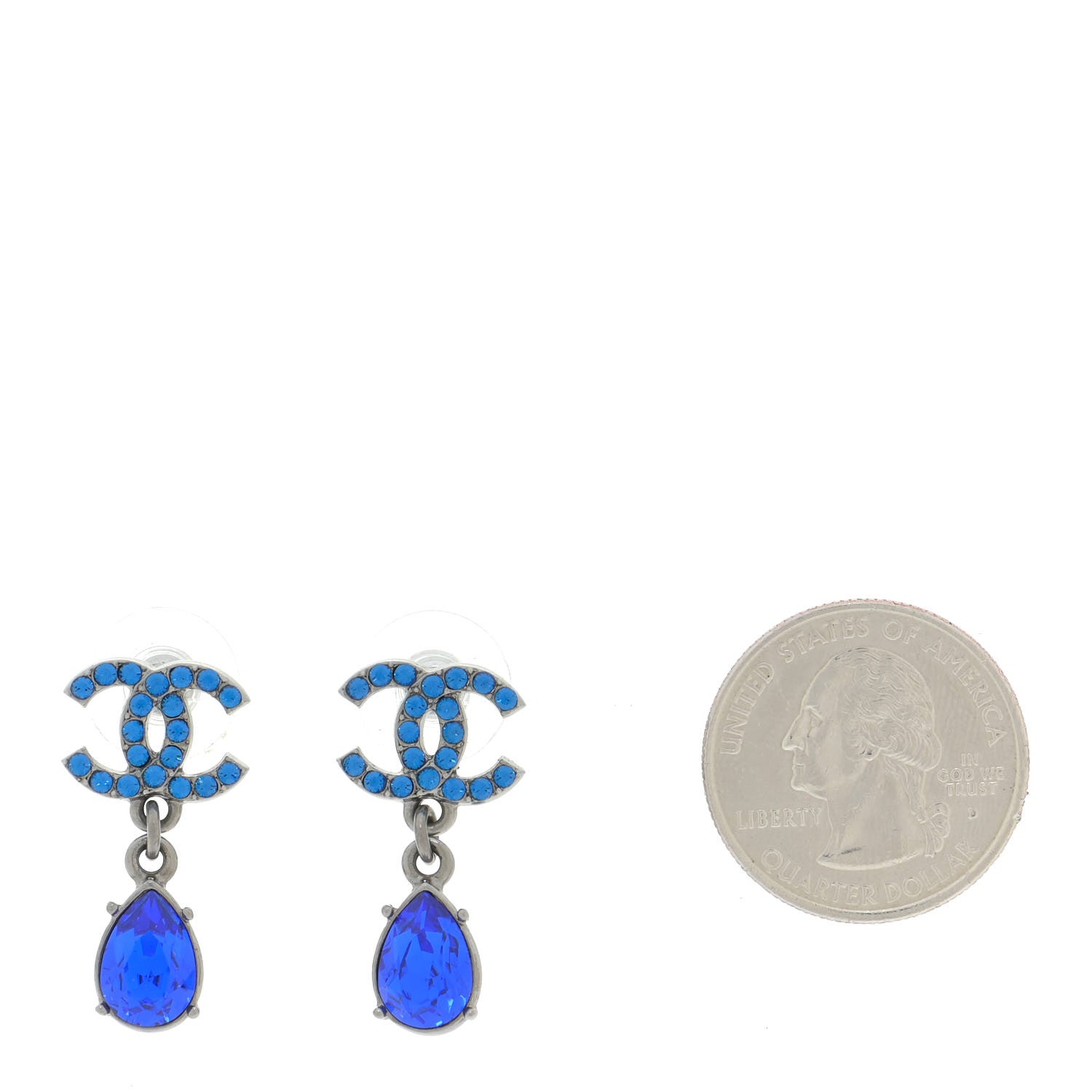 Chanel Crystal CC Drop Earrings Blue 2 of 5