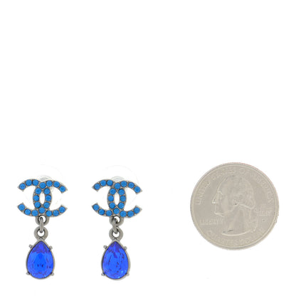 Chanel Crystal CC Drop Earrings Blue 2 of 5
