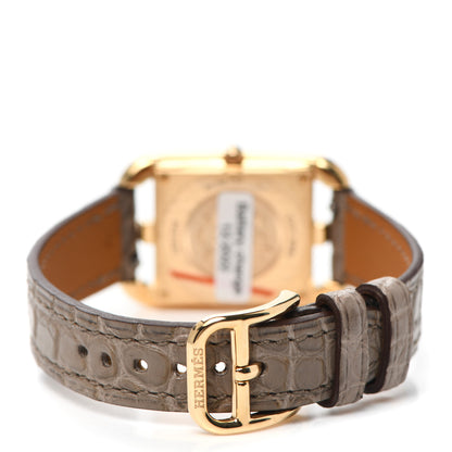 Hermes 18K Yellow Gold Alligator Diamond Mother of Pearl 23mm Cape Cod Quartz Watch Gris Elephant 3 of 5