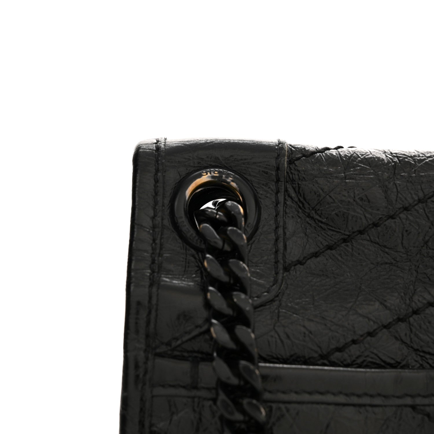 Saint Laurent Crinkled Calfskin Matelasse Monogram Medium Niki Chain Satchel Black 12 of 14