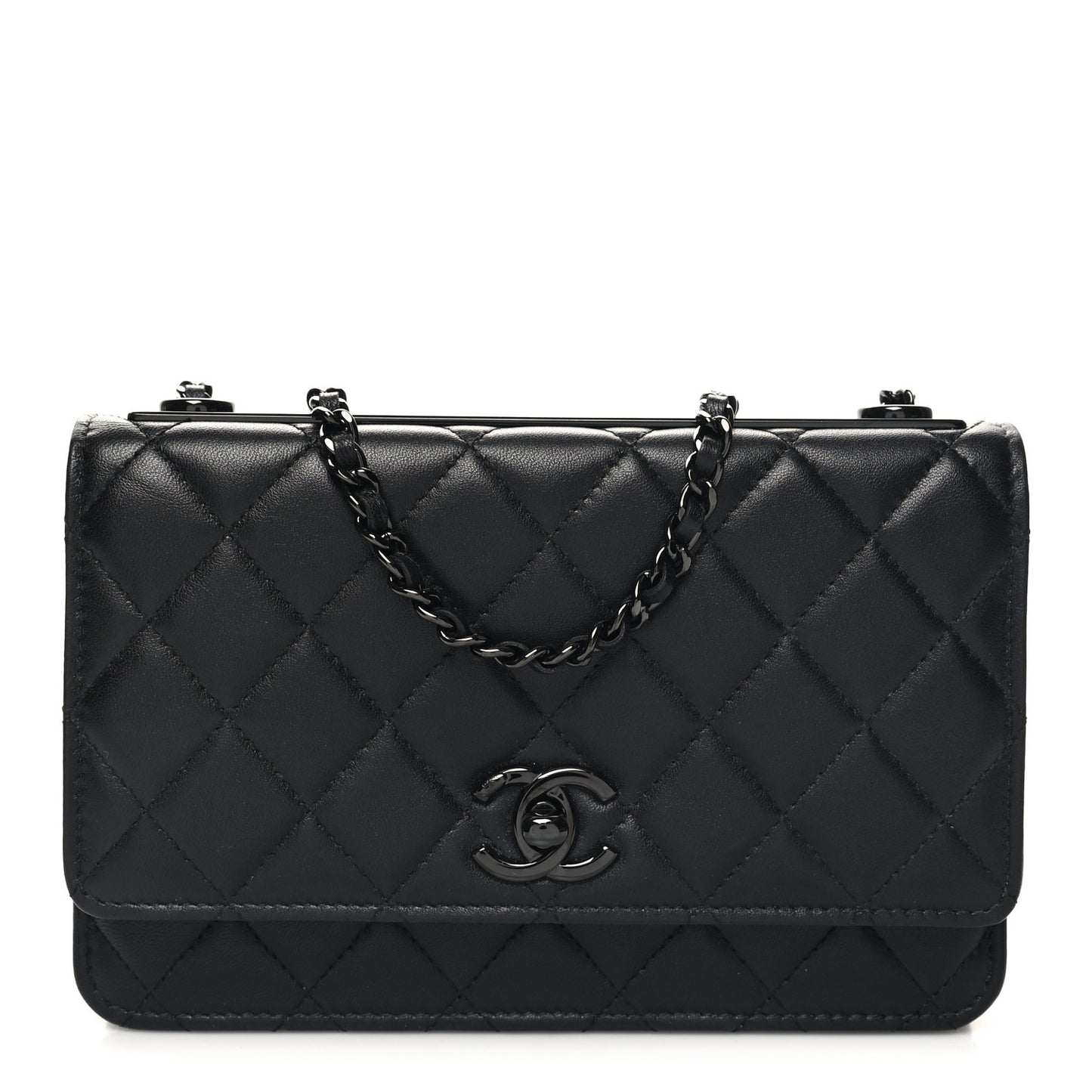 Lambskin Quilted Trendy CC Wallet On Chain WOC So Black