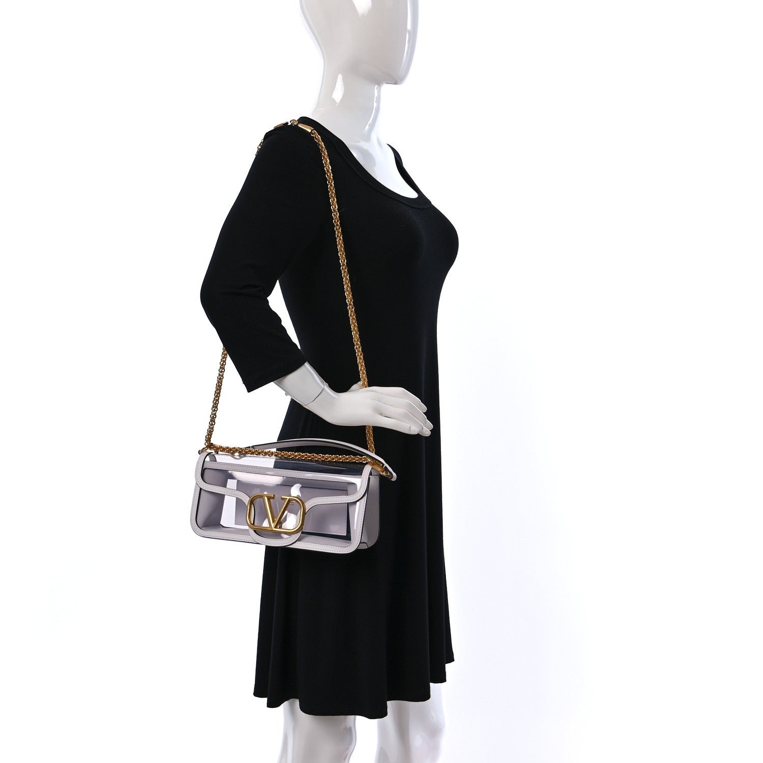 Valentino Garavani PVC Nappa Vlogo Loco Shoulder Bag Trasparente Optic White 2 of 8