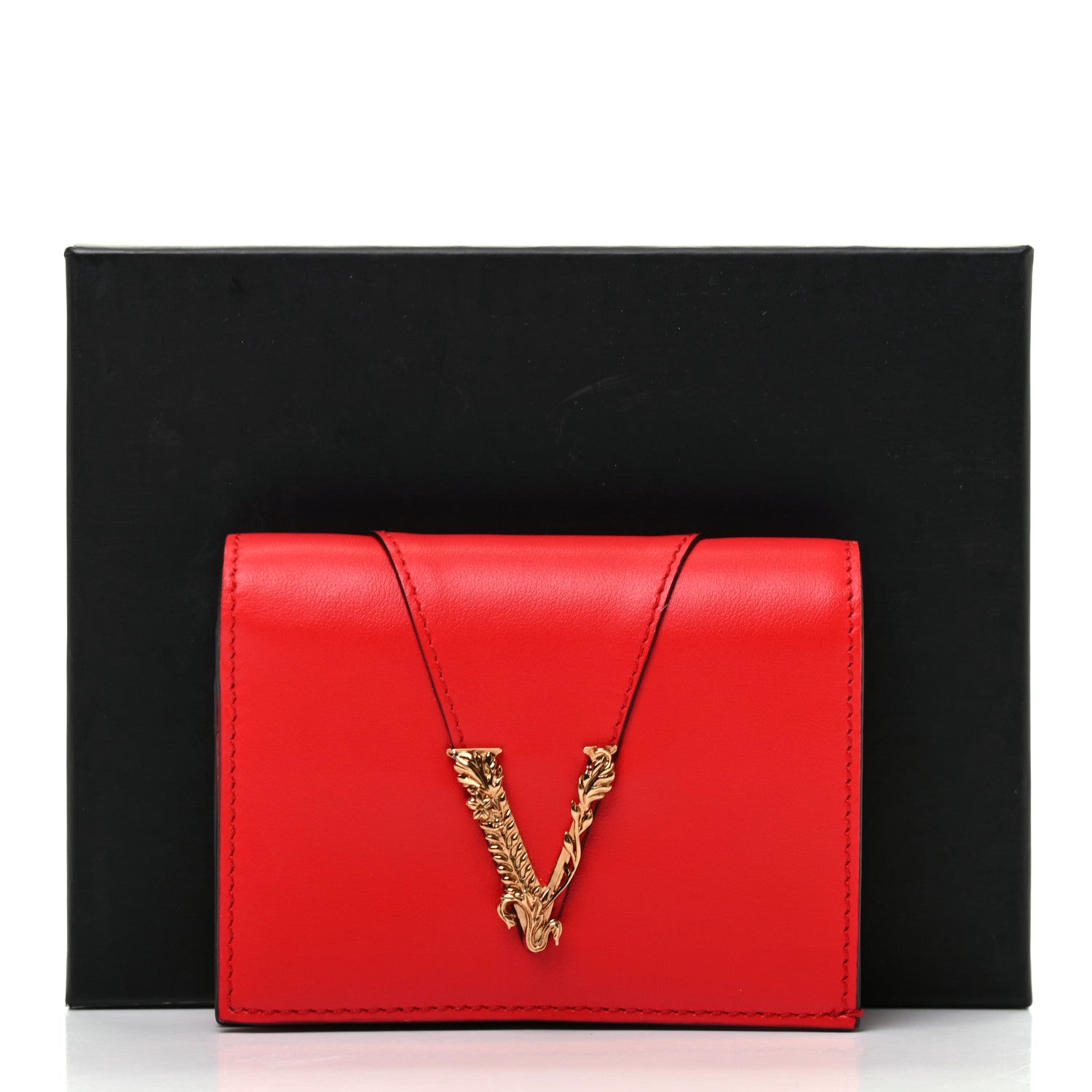 Versace Calfskin Virtus Bifold Wallet Red 7 of 7