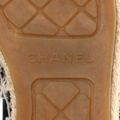 Chanel Fabric Printed Grosgrain Floral Espadrilles 38 Black Ivory 6 of 10