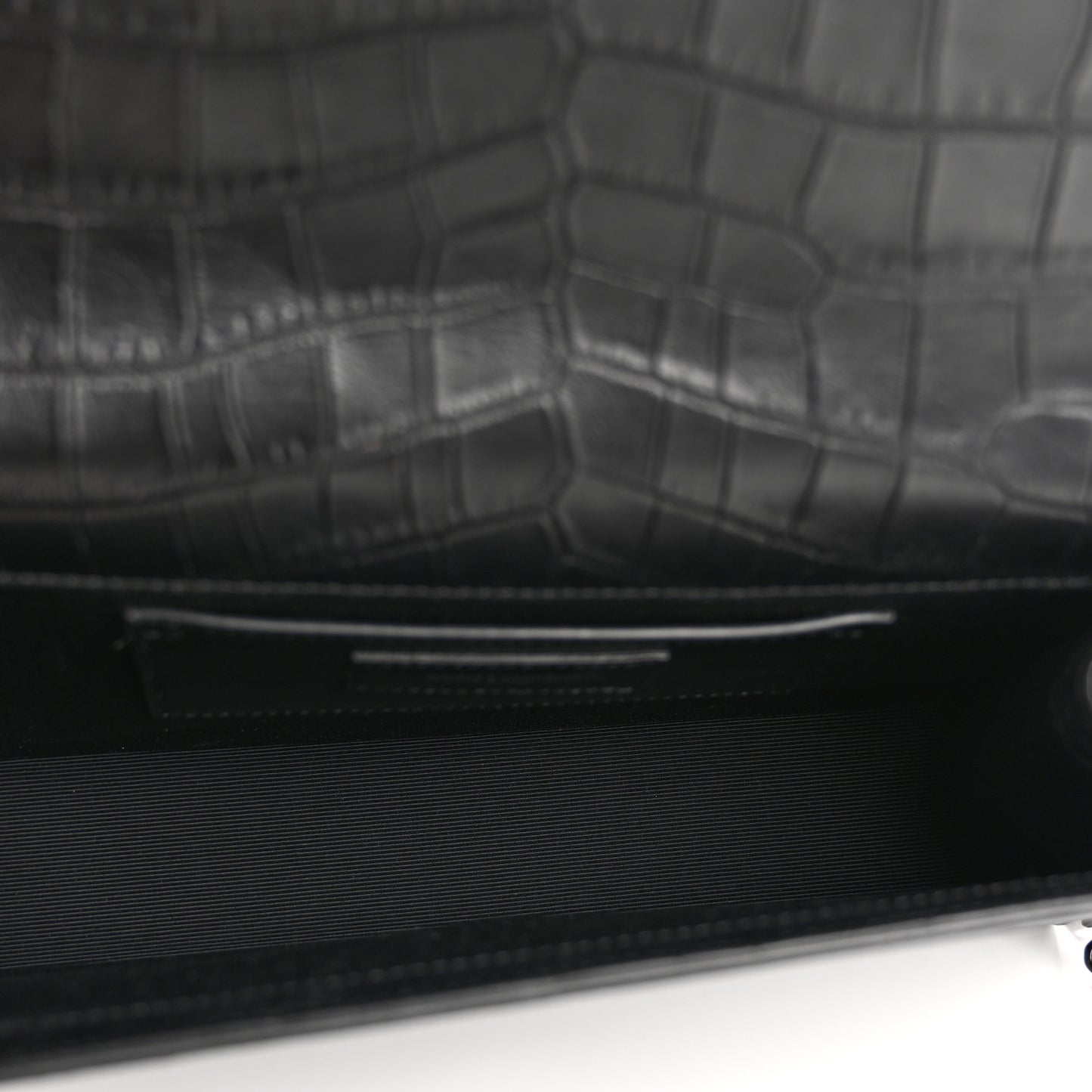 Calfskin Crocodile Embossed Medium Classic Monogram Kate Satchel Black