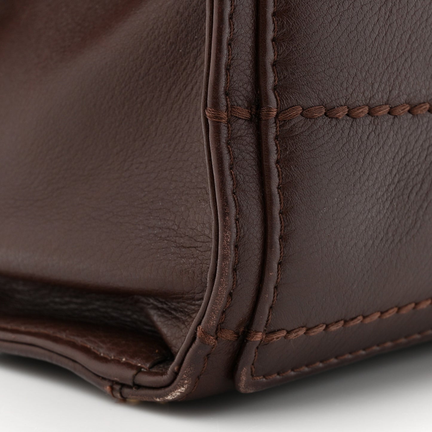 Calfskin Stitched Chocolate Bar Shopping Tote Dark Brown