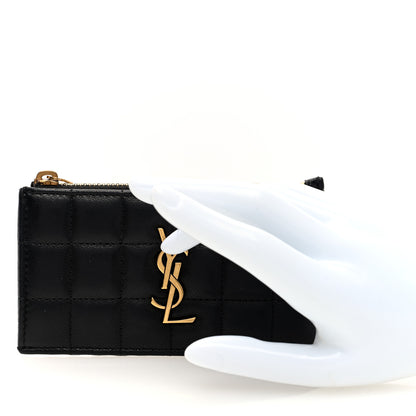 Saint Laurent Lambskin Matelasse Cassandre Carre Fragments Zippered Card Case Black 2 of 6