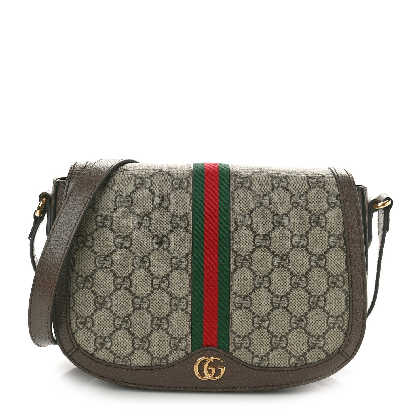 GG Supreme Monogram Web Small Ophidia Flap Messenger Bag Brown