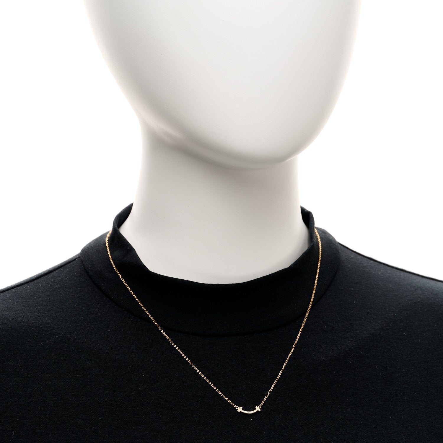 Tiffany 18K Rose Gold Diamond Mini T Smile Pendant Necklace 2 of 5