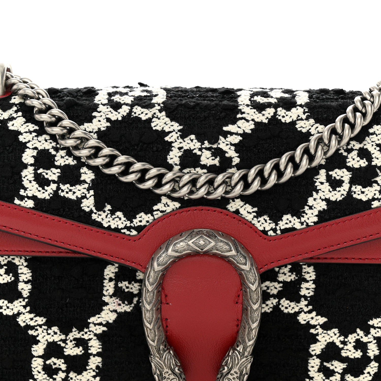 Gucci Tweed GG Monogram Small Dionysus Shoulder Bag Black White Romantic Cherry 9 of 12