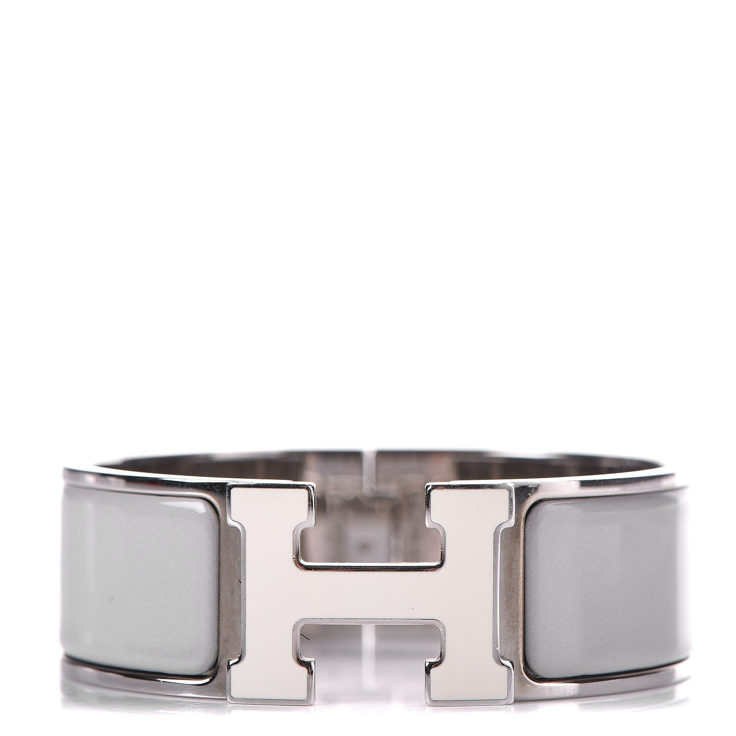 Hermes Enamel Wide Clic Clac H Bracelet PM Gris Clair Blanc White 1 of 4
