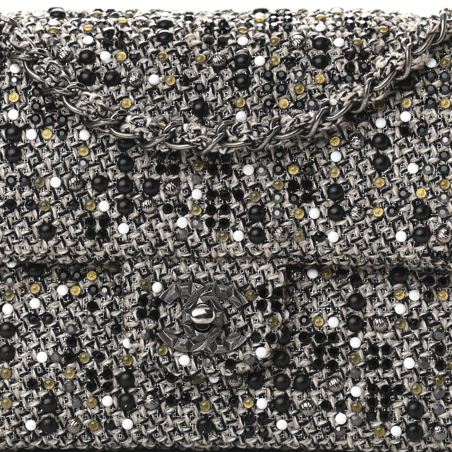 Crystal Tweed Quilted Medium Single Flap Black