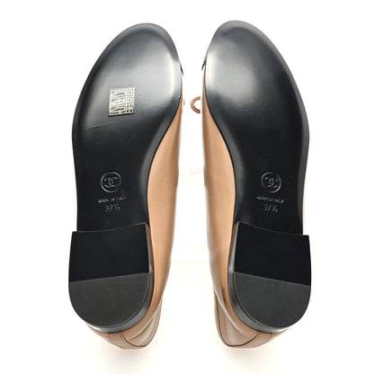 Chanel Lambskin Cap Toe CC Ballerina Flats 37.5 Beige Black 5 of 9