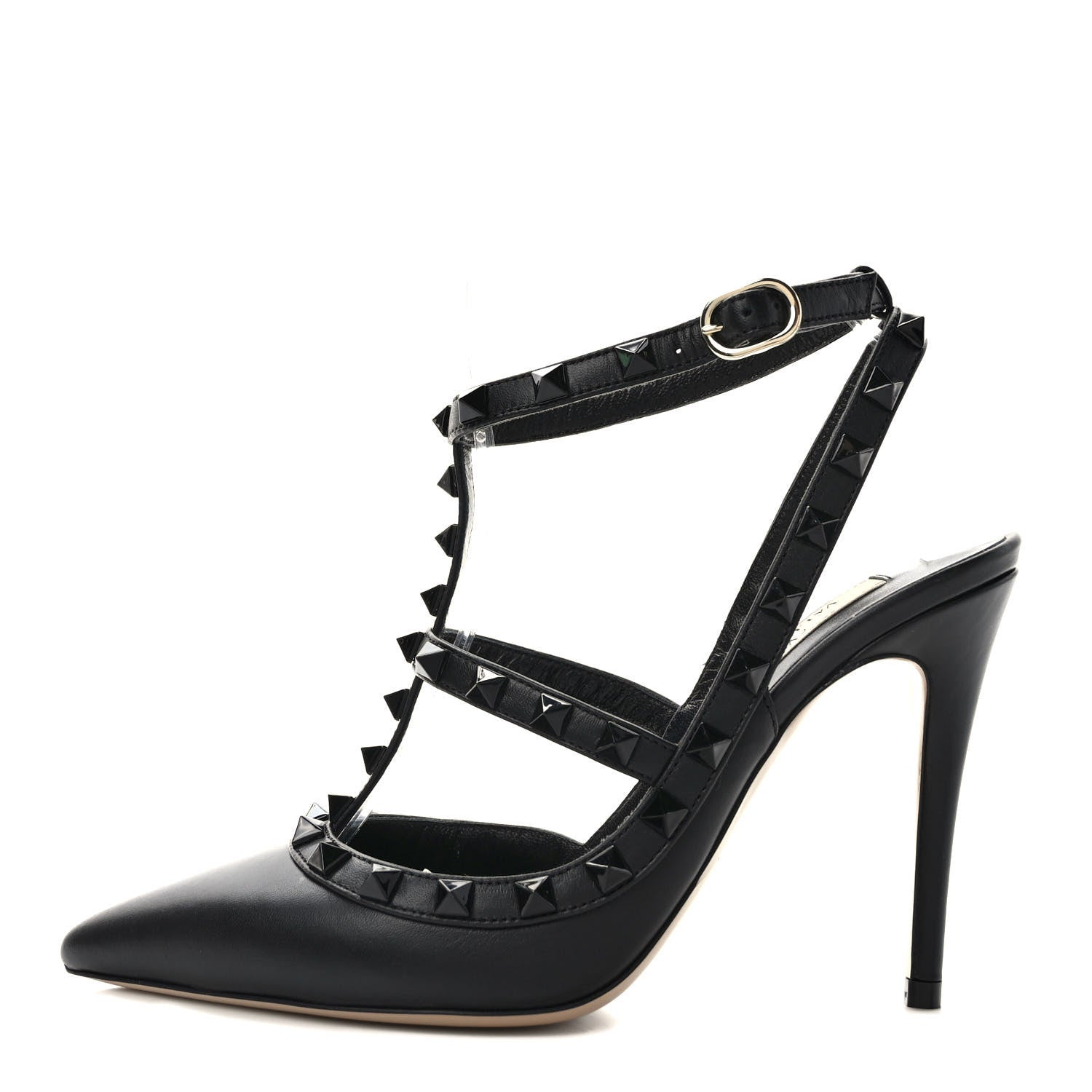 Valentino Garavani Calfskin Lacquered Monochrome Rockstud Ankle Strap 100mm Pumps 36 Black 1 of 8