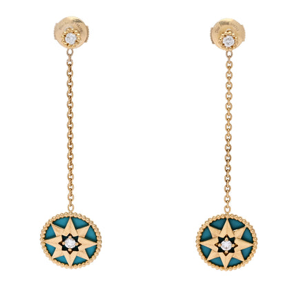 Christian Dior 18K Yellow Gold Diamond Turquoise Rose Des Vents Drop Earrings 1 of 5