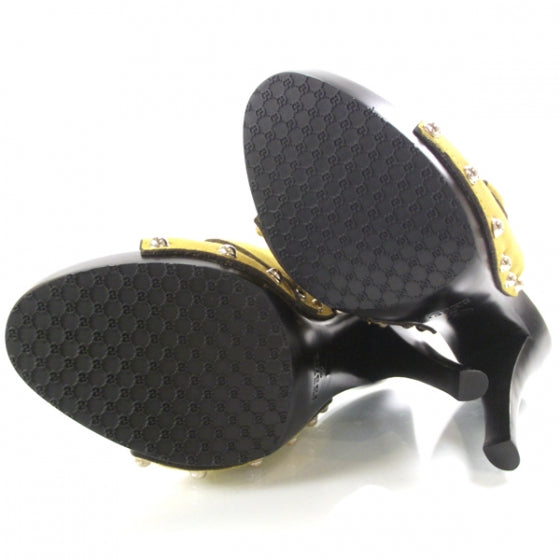 Gucci Suede Wooden Horsebit Heels 7 Yellow 5 of 8