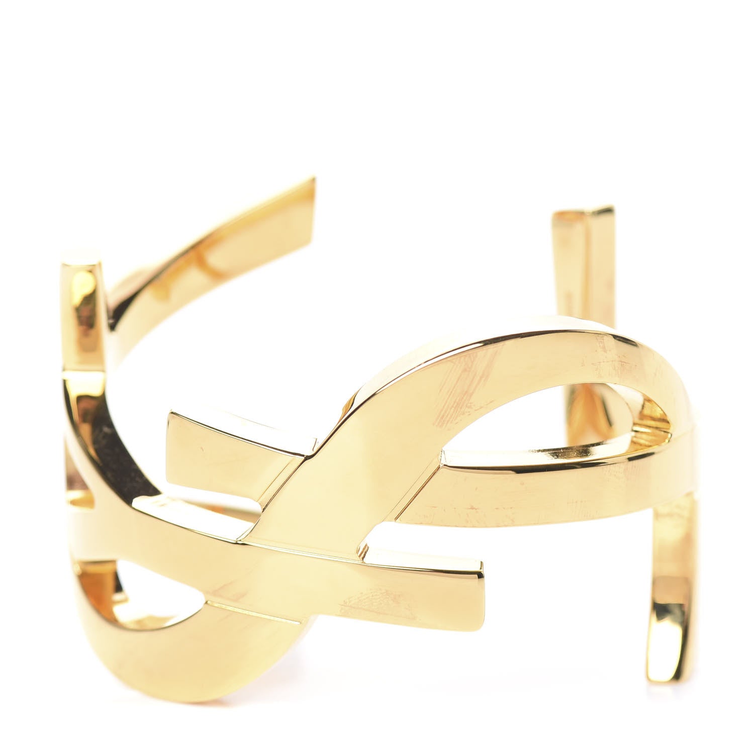 Saint Laurent Brass Monogram Medium Cuff Bracelet Gold 1 of 6