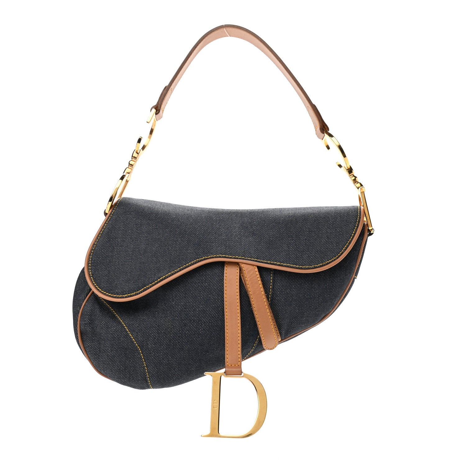 Christian Dior Denim Calfskin Saddle Bag Blue 1 of 11