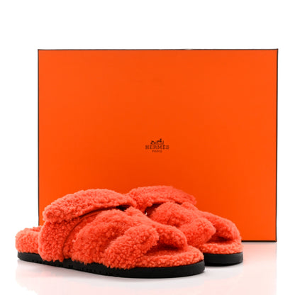 Hermes Woolskin Womens Chypre Sandals 37 Orange 10 of 10