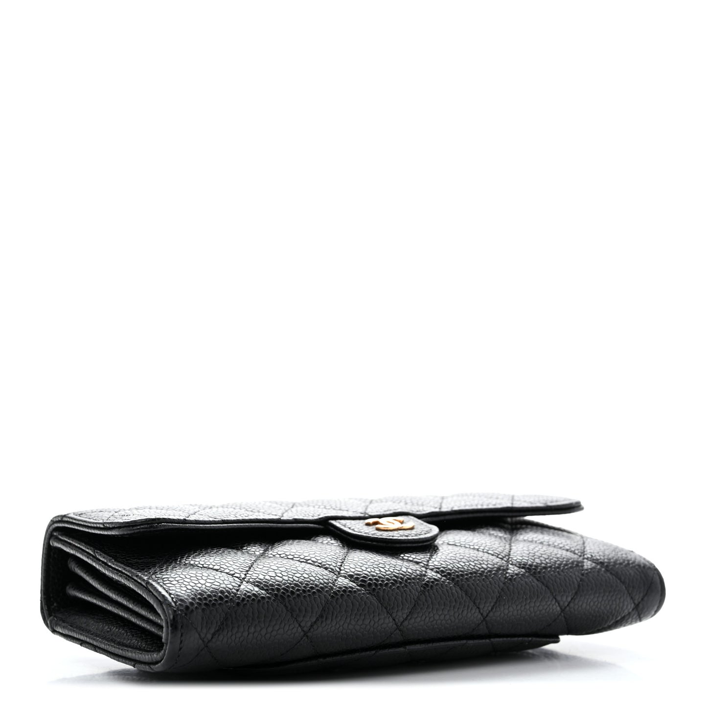 Caviar Quilted Large Gusset Flap Wallet Black