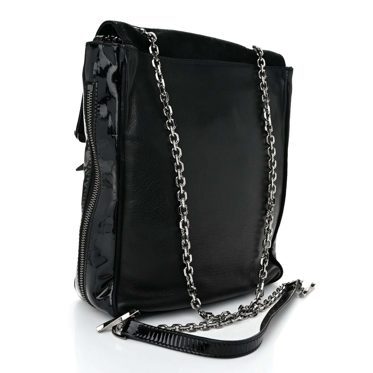 Patent Suede Calfskin Edie Shoulder Bag Black