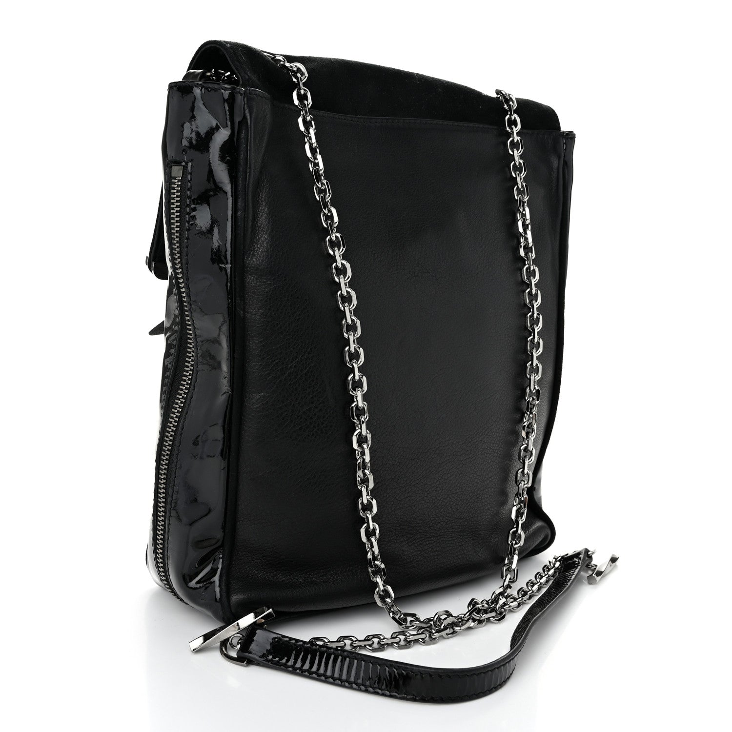 Christian Louboutin Patent Suede Calfskin Edie Shoulder Bag Black 3 of 10