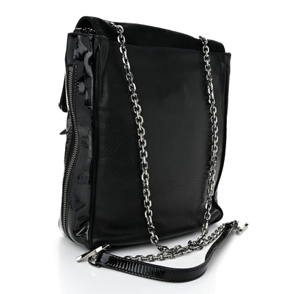 Christian Louboutin Patent Suede Calfskin Edie Shoulder Bag Black 3 of 10